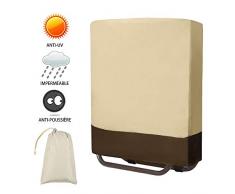 Housse de Chaise Pliant Imperméable Couverture de Transat Jardin Pliable Housse de Protection Bain de Soleil en Oxford avec Sac de Rangement pour Chaise Longue Anti-UV Extérieur 82x93cm (Beige-Café)