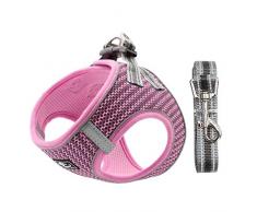 Harnais Petit Chien Sans Traction, Harnais et Laisse pour Chien Chat Ultra-léger Réfléchissant Harnais Chiot Respirant Gilet pour Chat Petits Moyen Chiens avec laisse pour Marcher, Courir Rose S