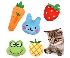 Fodlon Cataire Jouets, 5 Pièces Jouets à lherbe à Chat, Cataire Interactive Jouets à Mâcher Jouet en Peluche pour Chaton Kitty Fraise/Grenouille/Lapin/Ananas/Carotte