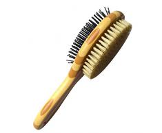 ZoneYan Brosse pour Chien Chat Bambou, Peigne pour Chien en Bambou, Brosse pour Animal de Compagnie pour Cheveux Nettoyer de Toilettage et Massage, Double Face