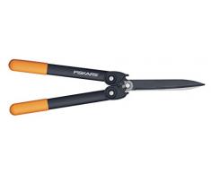 Fiskars Cisaille à haie à crémaillère PowerGear II, Revêtement antiadhésif, Lames en acier inoxydable, Longueur: 57 cm, Noir/Orange, HS72, 1000596