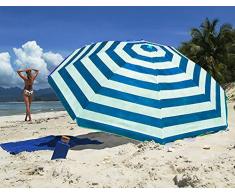 The Magic Toy Shop - Parasol de plage inclinable avec protection solaire UPF 40 - Multicolore Bleu/rayures colorées