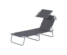 Outsunny Transat Bain de Soleil Pliable Grand Confort Dossier et Pare-Soleil réglable Multi-Positions Gris