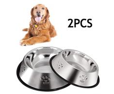 2 gamelles en acier inoxydable pour chien avec base en caoutchouc antidérapant, gamelles pour animaux de compagnie de taille moyenne et grande et gamelles deau (22 cm)