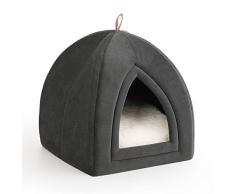 Bedsure Niche Chat Gris Foncé 35x35x38cm - Panier Chat 2 en 1 avec Dômes - Coussin Amovible pour Chat ou Petit Chien - Tente/Lit/Maison Pliable pour Animaux de Compagnie