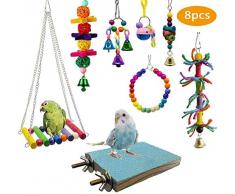 Bebester Jouets à mâcher pour Oiseaux, 8 pièces, Jouet à Suspendre pour Oiseaux, perroquets, perruches, Conures, cacatoès, Oiseaux