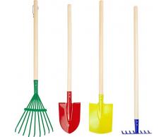 10838 Set doutils de jardin Multicolore en bois et métal, râteaux, pelle et bêche, à partir de 3 ans