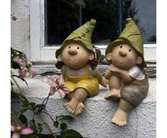 Elfes Lilly et Len, ornement de jardin, nains de jardin, gnomes Sitting