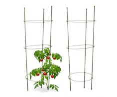 Relaxdays Cage à tomates Tuteur plantes grimpantes, support à 3 anneaux, jardin, balcon, set de 2, 76 cm long, vert, 2er