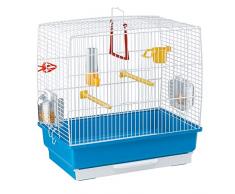 Ferplast Cage Rectangulaire pour Petits Oiseaux Exotiques et Canaris Rekord 2 Petite Cage pour Oiseaux Équipée DAccessoires et de Mangeoires Tournantes Bleu, 39 X 25 X H 41 cm