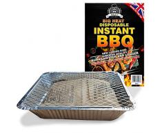 Barbecue jetable instantané Idéal pour les petites fêtes ou pour un rapide avec charbon de bois, briquet et support métallique.