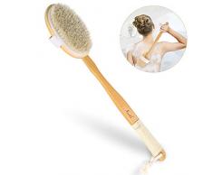 Nvetls Brosse Corps Douche et Sec Brosse Dos Bain Long Manche en Poils Naturels (crin de cheval)