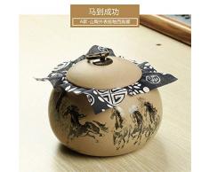 HuXwei Poterie Brute Grande Taille PU ER Boîte à thé Bocal de Cuisine Céramique Joint de Stockage Canister-Cheval/Succès