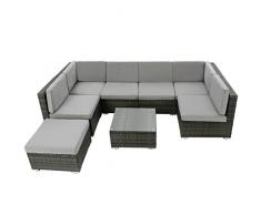 SSITG Poly Rattan salon de jardin Salon de jardin lounge Set 6 sièges + tabouret Gris
