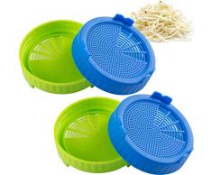 TIANSE 4 Pièces Couvercles De Germination pour Bocaux Mason, Compatible avec Large Bouche Les Bocaux Mason, Germoir pour Graines À Germer, Germoir en Verre Germline - Plastique sans BPA