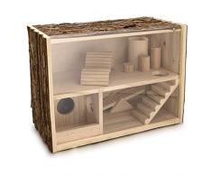 Navaris Maison pour Hamster en Bois - Aire de Jeu pour Rat Souris Gerbille Chinchilla et Petits Rongeurs - avec Vitre Amovible - 2 Niveaux