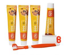 Natural Dog Treats Brosse à Dent et 4X Dentifrice Kit pour Chien, Soins Dentaires pour Chiens, Additif Anti-tartre pour Soulager la Mauvaise Haleine