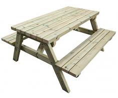 MG Timber Products Table de pique-nique robuste en bois de séquoia suédois de qualité 152 cm Traité sous pression pour résister aux intempéries pendant 15 ans. Extrêmement solide et robuste.