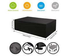 NASUM Housse de Protection pour Meuble Table Chaise en Tissu Oxford Étanche, Couverture Anti-UV/Intempérie/Vent/Pluie avec Corde et Boucle Verrouillage, pour Patio Jardin Extérieur (180x120x74cm)