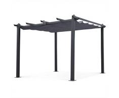 Alices Garden Pergola Aluminium - Condate 3x3m - Toile Grise - Tonnelle idéale pour Votre terrasse, Toit Retractable, Toile coulissante, Structure Aluminium