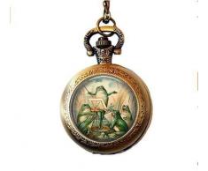 Vintage Grenouille orchestre en étang montre de poche Collier