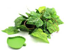 GenRev 2,3 mètres (7,5 Pieds) Jeu de décoration Plante grimpante de Terrarium pour Reptiles à ventouses pour Cage de Dragon Barbu, ou Serpent – y Compris Plat d’Eau