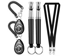 Pveath 2 cliquets Clicker pour Chien Clicker, sifflet pour arrêter Les aboyeurs de Dressage pour Animaux de Compagnie, Outils avec dragonne et lanière (Noir)