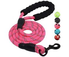 Laisse pour Chien Corde,5 FT Réglable Laisse Chiens avec Poignée Rembourrée Douce Réfléchissant Laisse pour Petit Moyen Grand Chien 10-80lb Nylon Rouge