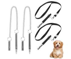 faddy-1 4 Sifflets, Sifflet Ultrason Professionnel pour Dressage de Chien, Sifflet Fréquences Réglables avec Longe (2 Argent et 2 Noir)