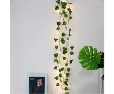 zunbo 1pc Chaîne Lumières LED Plantes Artificielles Vert Feuille de Lierre, de Vigne pour La Maison Décor Mariage Lampe Bricolage Suspendu Jardin Cour Déclairage, 2M 20 Leds