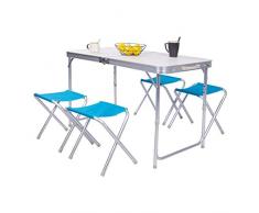 eSituro SCPT0012 Table de Pique-Nique en Hauteur Réglable avec 4 Tabourets Pliants,Table de Camping,Table Pliable de Jardin
