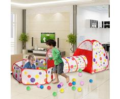 MAIKEHIGH Tente Pop Up Tunnel des enfants Maison de Jouet et Piscine -3piècesIndoor / Outdoor, BOULES NON INCLUS