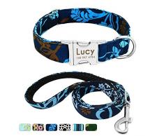 Beirui Ensemble collier et laisse pour chien personnalisé avec boucle à dégagement rapide - collier chien personnalisé avec motifs floraux - collier laisse chien pour chien de petite taille et moyenne