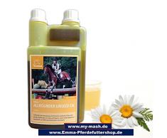 Emma ♥ Huile de Lin Chevaux Chiens I Aliment Chevaux I Complément Alimentaire I Acide Gras oméga 3-6 dans l'huile I Pressé à Froid I Vitamines A, D E I Un Pelage Brillant énergétique 1 Litre