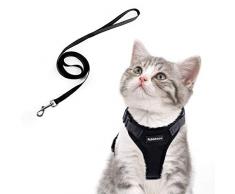 rabbitgoo Harnais Chat Petit Chien Laisse Harnais Chaton Réglable Noir XS Collier Harnai Chat Refléchissant Gilet Respirant pour Lapin, Chat Européen, Maine Coon, Persan, Attache Dessus avec Laisse