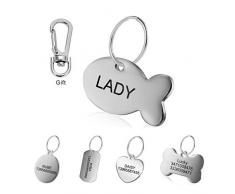 KSZ Médaille Chien et Chat Identification Gravure Personnalisé Prénom Adresse Tel en Acier Inoxydable avec Service Gratuit de Gravure pour (Poisson, Argent)