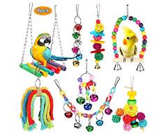 Laelr Ensemble Jouet De Cage De Perroquet Suspendu Balançoire Socle Suspendu Pont Cloche Corde Balançoire Oiseaux Jouets Cloche De Bois Coloré Perles