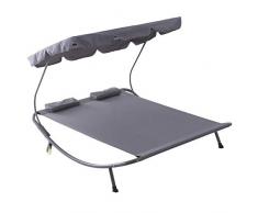 Outsunny Bain de Soleil 2 Places lit de Jardin Design Contemporain Toit réglable 2 roulettes 2 oreillers Acier époxy Polyester Gris