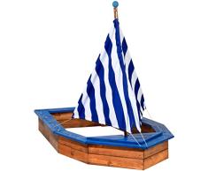 dobar 94600FSC - Bac à Sable en Bois, Grand Navire XL etXXL extérieur pour Les Enfants, Tronc, Bateau bac à Sable, 180 x 96 x 125 cm, Bois FSC, Blanc / Bleu