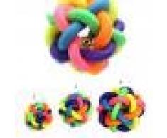 Generic Arc en Ciel Ballon Rond Balle en Caoutchouc avec Clochettes Jouet pour Chien Chiot Chat - 5.5cm