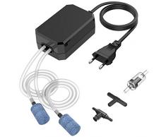 OMORC Pompe à Air pour Aquarium 10-60L, Pompe à Eau pour Eau Douce/Salée, Débit Réglable, Installation Facile, 2 Sorties d’Air, Flux 2-en-1, 1000CC/MIN*2 Noir