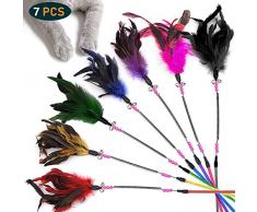 onebarleycorn – Jouets pour Chat avec Plumes et Baguette pour Chat Jouet en Forme de Plume pour Chat (Lot de 7)