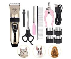 eSynic Tondeuse de Toilettage pour Chien Animal de Compagnie Noir Or Faible Bruit Kit de Rasoir Electrique Professionnel Cheveux 4 Peignes Couteau Fixe en Titane Prévient Allergies de la Peau
