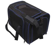 igadgitz Xtra U6999 - Cage de Transport Chien Chat - Noir/Bordure Bleue - XL 40 x 40 x 60cm