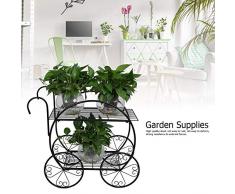 Cocoarm Étagère à Fleur Arche en Fer Forgé, Porte Pots Plante Fleurs sur Pied Jardinière Support,Noir Porte Pots Plante Fleurs 2 étages Support Jardin en Metal Fer, Noir