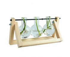 Mouchao Vase à Ampoule de jardinière en Verre avec Support rétro en Bois Massif et Support pivotant en métal Clair et bûche de Bois