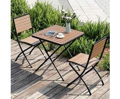 Zhyaj Ensemble Bistro en Bois - Table Et Chaises De Jardin Pliantes en Métal 2 Places - Ensemble De Meubles De Jardin De Qualité Résistant Aux Intempéries