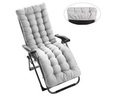 Coussin Chaise Longue Bain de Soleil,Coussin Transat Jardin Exterieur avec Capuche Antidérapante pour Jardin Patio Vacances Relaxer 170 x 53 x 7cm (Gris)