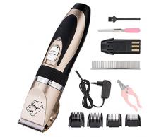 Tondeuse pour Chien NuoYo Professionnelles Tondeuse Electrique Rechargeable Sans fil avec 4 Peignes Adaptable Ciseaux et Peigne en Acier pour Nettoyer les Cheveux du Chien / Chat–Or