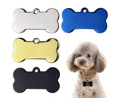WENTS 4PCS Médaille Chien Chat Identification Gravure Personnalisé Acier Inoxydable en Forme dOs Prénom Médaille pour Animal Domestique Adresse Tel(5 * 2.8cm)
